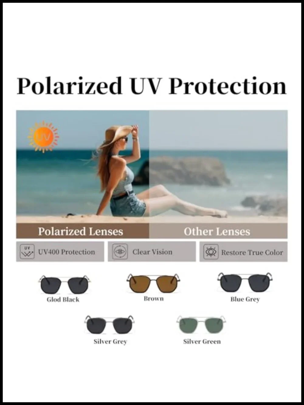 Retro Aviator Sunglasses Women Square Tangle Free Polarized UV Protection Metal